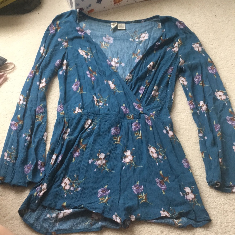 Teal floral romper, size M